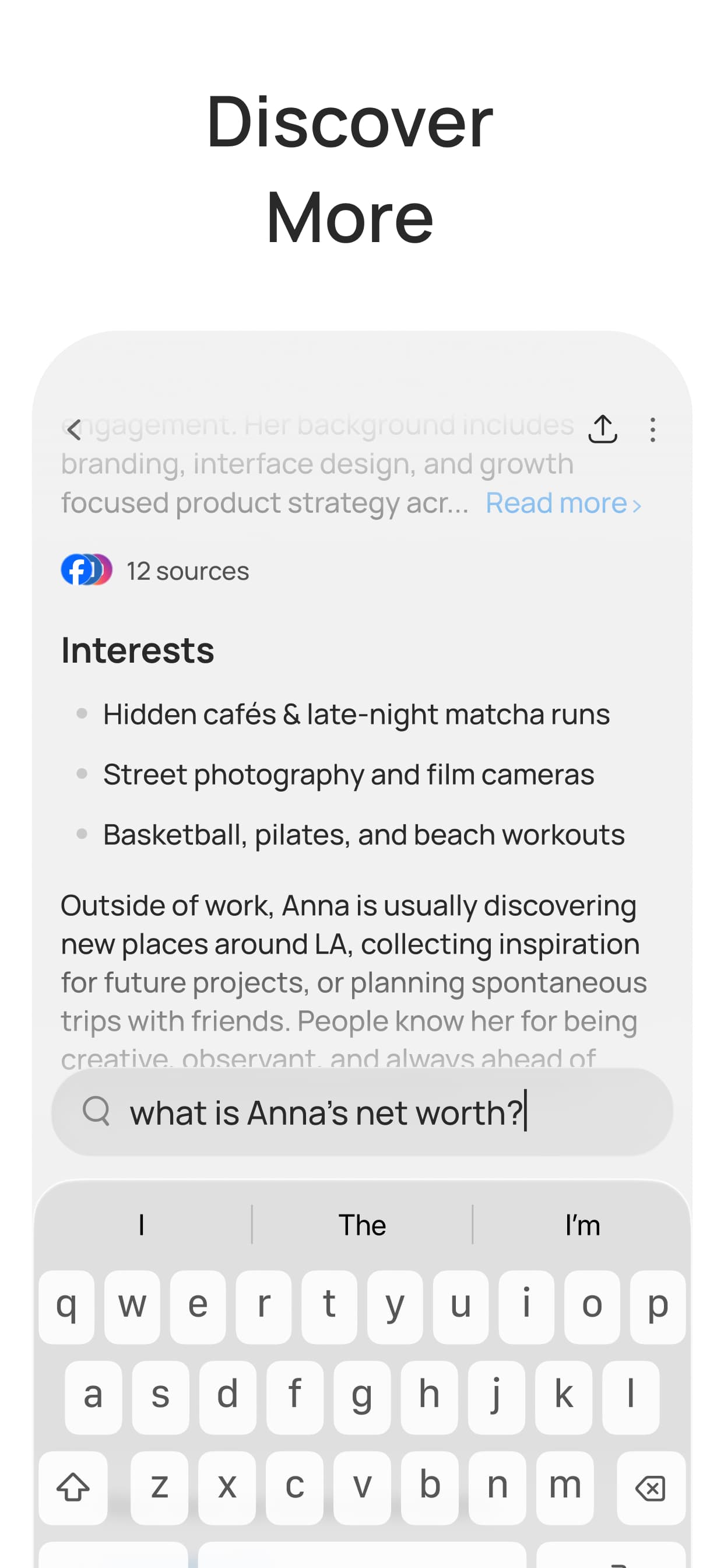 DeepFind follow-up question screen with sources